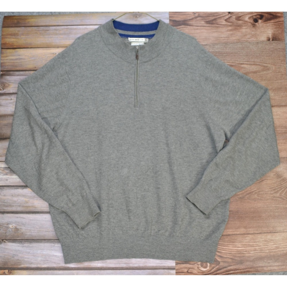 Peter Millar Sweater Mens XL Gray 1/4 Zip Mock Neck‎ Merino Wool Pullover